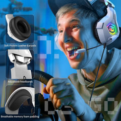 Gaming Headset for PS5 PS4 PC, Over-Ear Headphones with Surround Sound & RGB Light for Xbox One Xbox 360 Switch Mac Laptop (White)