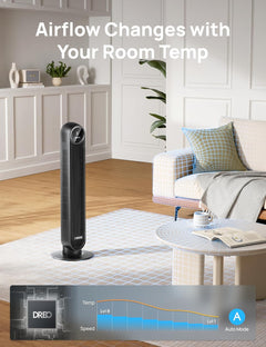 20Db Silent Tower Fan, 28 Ft/S Velocity Electric Cooling Fan with Remote, 90° Oscillating 8 Speeds 4 Modes 8H Timer LED Display, DC Motor Quiet Standing Bladeless Floor Fans for Bedroom, Black