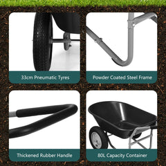 2-Wheeled Wheelbarrow with Pneumatic Tires and Handle