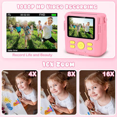 Kids Camera Instant Print,1080P Digital Instant Camera for Kids, 32GB Card, 3 Rolls Print Paper, Birthday Gifts Childrens Selfie Toys for Boys Girls Age 3-12,Pink