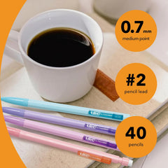 Xtra-Smooth Mechanical Pencils, 0.7 Mm Medium Point, 40-Count | No. 2 Lead Resists Smudging and Erases Cleanly, Smooth Reliable Writing, Pastel Barrels, Bulk Pack for Students and Teachers