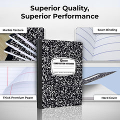 5 Pack Wide Ruled Composition Notebook, Black Marble Notebooks | Wide Ruled Notebook, 200 Pages (100 Sheets), 9-3/4 X 7-1/2, Hard Cover Notebooks for School, College & Office Supplies