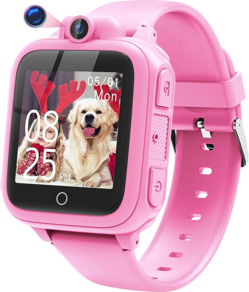 Kids Smart Watch for Boys Girls, Fashion Smartwatches for 5-12 Year Olds Children, Birthday Gift Toy for Kids, Digital Watch with 14 Puzzle Games and 90° Rotating Camera (Pink)