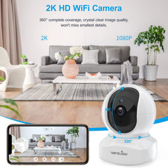 Security Indoor Pet Camera, 2K Dog Camera with APP, Wifi CCTV Camera House Security for Baby Monitor, Real-Time Alert 2-Way Audio Night Vision Pan/Tilt, TF Card Storage, Works with Alexa Q5