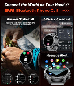Smart Watch for Men Answer/Make Calls 800Mah Big Battery 1.85" HD Large Roun Dial Male Smartwatch for Ios Android with Flashlight/Heart Rate/Sleep/Spo2 Monitor,100+ Sports Modes,Black Steel