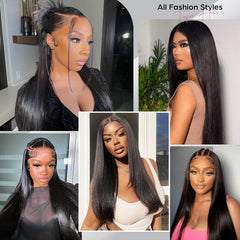 200% Density 9X6 Lace Wig Human Hair for Women, 20 Inch Straight Human Hair Wig, Pre-Cut Pre-Plucked Lace Glueless Human Hair, Real Wear and Go Natural Black Color