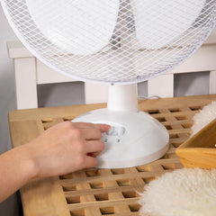 12" Inch, Lightweight, Portable Desk Fan, 3 Speeds, Wide-Angled Oscillation, Powerful Airflow, Quiet Operation, Perfect for Bedroom or Office, White - RHPDF1221