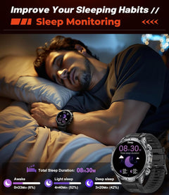 Smart Watch for Men Answer/Make Calls 800Mah Big Battery 1.85" HD Large Roun Dial Male Smartwatch for Ios Android with Flashlight/Heart Rate/Sleep/Spo2 Monitor,100+ Sports Modes,Black Steel