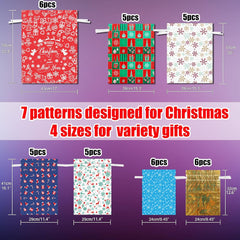 38PCS Christmas Drawstring Gift Bags - 7 Festive Designs for Perfectly Wrapped Presents and Holiday Parties!