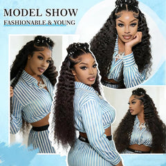24 Inch 13X6 Deep Wave Lace Front Wigs Human Hair Wigs for Women HD Transparent Deep Curly Human Hair Wig 200 Density Pre Plucked Natural Color