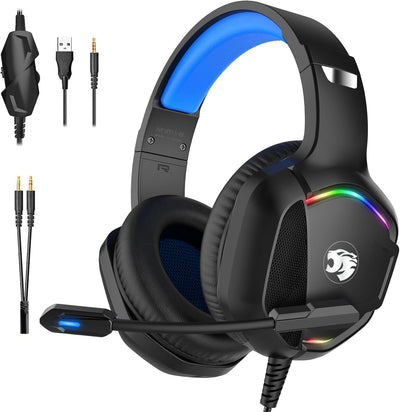 A36 Gaming Headset with Microphone for Pc, Xbox One Series X/S, Ps4, Ps5, Switch, Stereo Wired Noise Cancelling Over-Ear Headphones with Mic for Computer, Laptop, Mac, Nintendo, Gamer (Blue)