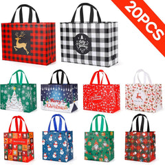 20 Pack Christmas Bags Assorted Sizes, Reusable Non-Woven Christmas Tote Bags with Handle, Perfect for Gift Wrap/Party Favor Supplies (4 Extra Large 8 Large 8 Medium)