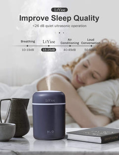 Humidifier Portable Mini Humidifiers for Bedroom, Personal Desktop Air Humidifier with Colorful Cycling Light, 2 Mist Modes and Auto Shut-Off, Super Quite for Office Home Car(Navy Black)