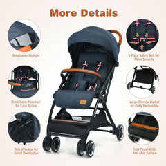 Folding Pushchair with Adjustable Backrest and Footrest