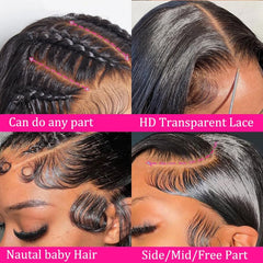 18 Inch 13X4 HD Lace Front Wigs Human Hair Straight Human Hair Wig for Black Women 250% Density Glueless Lace Front Wig Human Hair Pre Plucked with Baby Hair Brazilian Virgin Hair Natural Color