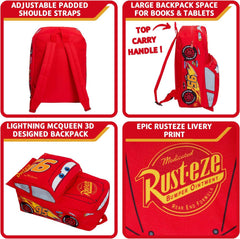 Cars 3D Backpack Kids Lightning Mcqueen School Nursery Lunch Bag Rucksack Red 95