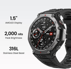 T-Rex 3 Adventure Smartwatch - 48mm AMOLED Display, Dual Band GPS, 27-Day Battery, Offline Maps, 170 Sports Modes, 45M Freediving & NFC Payment