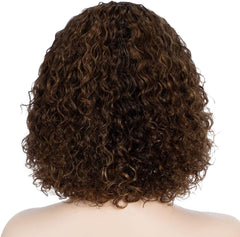 Short Curly Human-Hair Wigs with Bangs 10Inch Jerry Curl Bob Brazilian Virgin Human Hair None Lace Front for Black Women Machine Made Black Wigs