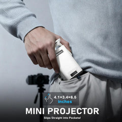 【Officially-Licensed App & Auto Vertical Keystone】 Mini White Smart Projector, Wifi 6 Bluetooth 5.4, Full HD 1080P Portable Projector with 210° Stand, Compatible with Smartphone
