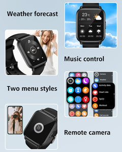Smart Watch - 1.85" HD Fitness Tracker with Call Answering, Spo2 & Heart Rate Monitor, Waterproof, 100+ Sports Modes, 2 Bands for Men & Women