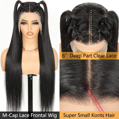 Straight Human Hair Wig for Black Women, 180 Density 13X6 Transparent HD Lace Front Wigs Human Hair Wig, Brazilian Real Hair Glueless Lace Frontal Wig Pre Plucked with Baby Hair 24 Inch