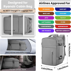 Cabin Bags 40×20×25 for Ryanair Underseat Carry-Ons Travel Backpack Hand Luggage Bag Cabin Size 20L Flight Rucksack Casual Daypack School Office Backpack Fit 14 Inch Laptop-Grey