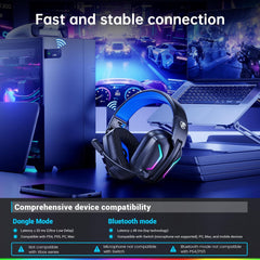 FC300 Wireless Gaming Headset - Immersive 3D Stereo Sound, 50Hr Battery Life, Bluetooth & 2.4GHz USB Compatible for PS5, PS4, PC, Switch & Mobile - Stylish Blue Design