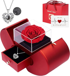 Preserved Real Rose Gifts for Women,Mum,Wife,Eternal Flowers Rose with I Love You Necklace in 100 Languages,Gifts for Her on Birthday, Anniversary, Valentine'S Day, Mother'S Day, Christmas