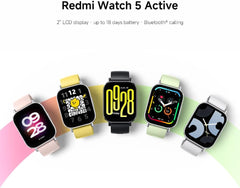 Redmi Watch 5 Active Smartwatch - 2.0" LCD, 18-Day Battery, 140+ Sports Modes, Heart Rate & SPO₂ Tracking, 5ATM Waterproof, Bluetooth Calls, Fitness & Sleep Monitor - Sleek Black Design