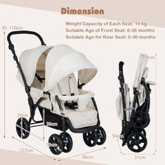 Double Pushchair with Adjustable Backrest and Sunshade