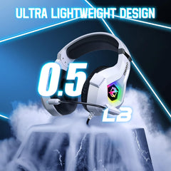 Gaming Headset for PS5 PS4 PC, Over-Ear Headphones with Surround Sound & RGB Light for Xbox One Xbox 360 Switch Mac Laptop (White)