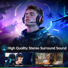 FC100 Wireless Gaming Headset with Mic - 2.4Ghz & Bluetooth Headphones, 3D Stereo Sound & 50Hrs Battery Life, for PS5, PS4, Mac, PC, Tablets, Blue
