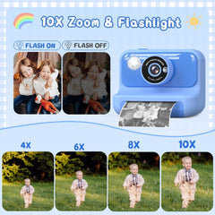 Kids Camera Instant Print, 2.4'' Instant Camera for Kids, 1080P Children Cameras with 32GB Card & 3 Rolls Photo Paper, Christmas Birthday Gifts Toys for Girls & Boys Aged 3-12 -Blue