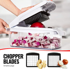 Vegetable Chopper Vegetable Cutter Mandoline Vegetable Slicer - Veggie Onion Salad Food Chopper Manual - Potato Chipper - Veg Chopper and Dicer - Kitchen Tools & Gadgets (7-In-1 Standard White)