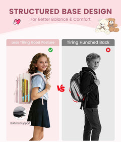 Cute School Backpack for Girls Ages 8-14, Bookbag with Plush Bear & Clear Display Pocket, Fits 15.6 Inch Laptop & 40Oz Tumbler, Back to School Backpack for Elementary & Middle School