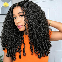 7X6 Burmese Curly Glueless Wigs Human Hair Pre Plucked Pre Cut 220% Density Wear and Go Drawstring Wig for Women 7X6 HD Curly Lace Front Wigs Human Hair Natural Black 18Inch