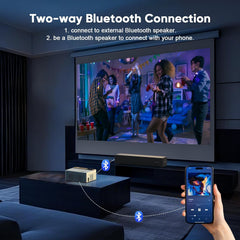 1080P Mini Portable Projector, 2-Way Bluetooth, with 80In Screen | 1080P Home Theater, Indoor/Outdoor Movies, Compatible with TV Stick/Roku/Phone/Pc/Ps/Dvd/Hdmi/Usb