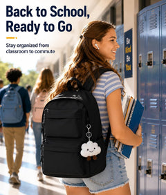 Backpack Womens School Bag Girls Boys, Lightweight Water-Resistant Fits 15.6” Laptop Large Capacity Rucksack with Anti-Theft Pocket, Ideal for School College Commuting Travel Black