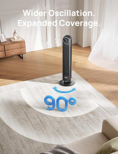20Db Silent Tower Fan, 28 Ft/S Velocity Electric Cooling Fan with Remote, 90° Oscillating 8 Speeds 4 Modes 8H Timer LED Display, DC Motor Quiet Standing Bladeless Floor Fans for Bedroom, Black