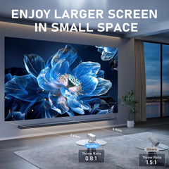 【Officially-Licensed App & Auto Vertical Keystone】 Mini White Smart Projector, Wifi 6 Bluetooth 5.4, Full HD 1080P Portable Projector with 210° Stand, Compatible with Smartphone