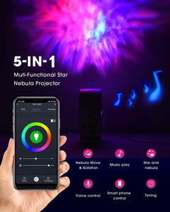 LED Wifi Galaxy Projector, Smart Night Light Kids Adults 3D Star Projector Light with RGB Adjustment/Voice Control/Wifi/Timer Compatible Alexa Google Assistant for Room Decor