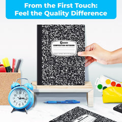 5 Pack Wide Ruled Composition Notebook, Black Marble Notebooks | Wide Ruled Notebook, 200 Pages (100 Sheets), 9-3/4 X 7-1/2, Hard Cover Notebooks for School, College & Office Supplies