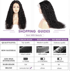 13X6 Water Wave Lace Front Wigs Human Hair 180% Density 20Inch Deep Wave Transparent Lace Frontal Curly Wigs Wet and Wavy Virgin Hair Natural Black