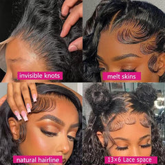 24 Inch 13X6 Deep Wave Lace Front Wigs Human Hair Wigs for Women HD Transparent Deep Curly Human Hair Wig 200 Density Pre Plucked Natural Color