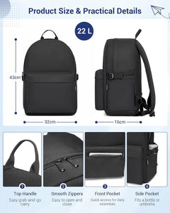 Backpack School Bag for Girls Boys Teenage College Students, Rucksack for Men Women, Large and Lightweight Travel Backpack 22L