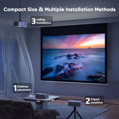 1080P Mini Portable Projector, 2-Way Bluetooth, with 80In Screen | 1080P Home Theater, Indoor/Outdoor Movies, Compatible with TV Stick/Roku/Phone/Pc/Ps/Dvd/Hdmi/Usb