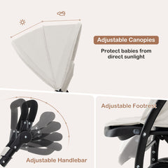 Double Pushchair with Adjustable Backrest and Sunshade