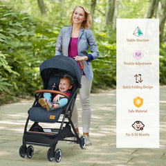 Folding Pushchair with Adjustable Backrest and Footrest