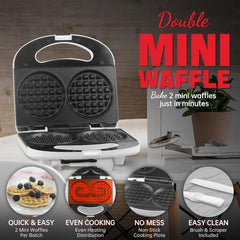 Double Mini Waffle Maker & Iron, Chaffle Maker, 2 X 4-Inch Waffle Machine, Small Waffle Iron for Waffles, Keto Chaffles, Hash Browns & Cookies, 230V, UK Plug, White