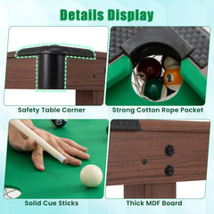 122 Cm Wooden Pool Table for Kids and Adults
